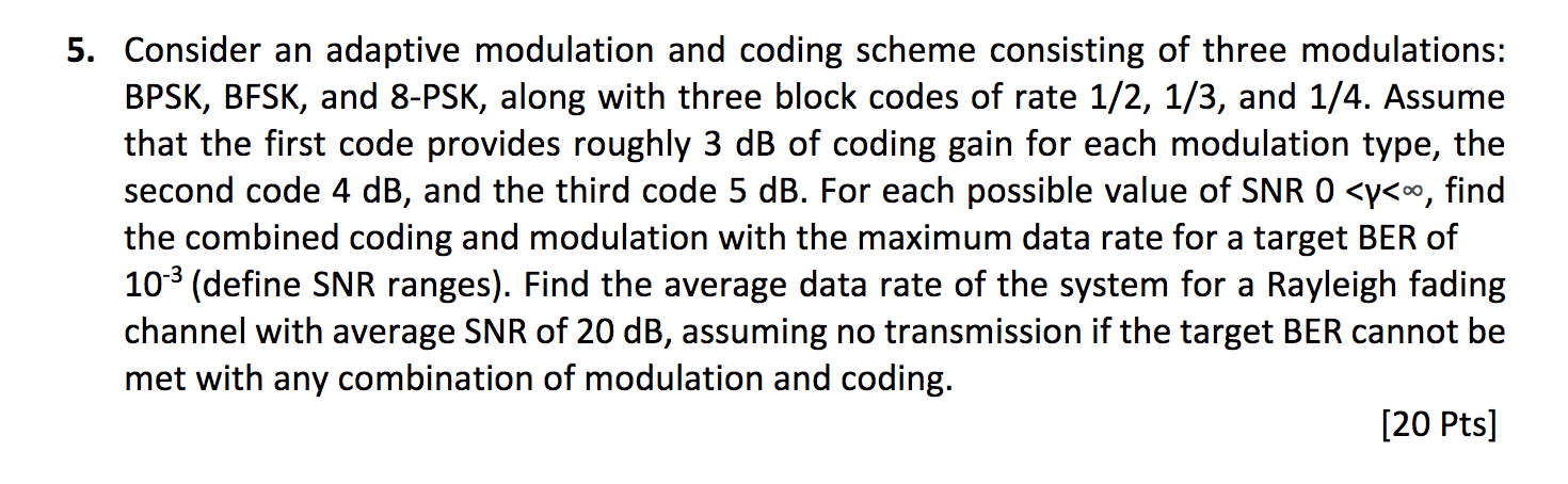 Solved 5. Consider an adaptive modulation and coding scheme | Chegg.com