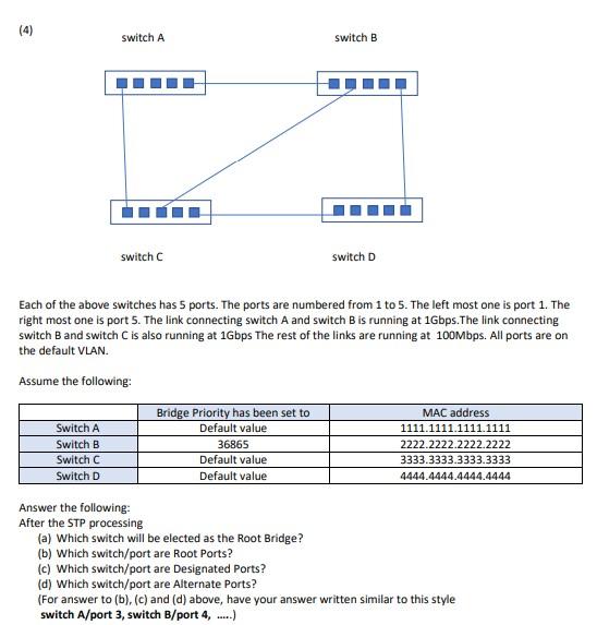Solved (4) 4 switch A switch B switch switch D Each of the | Chegg.com