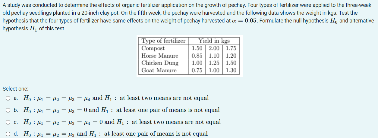 Solved A study was conducted to determine the effects of | Chegg.com
