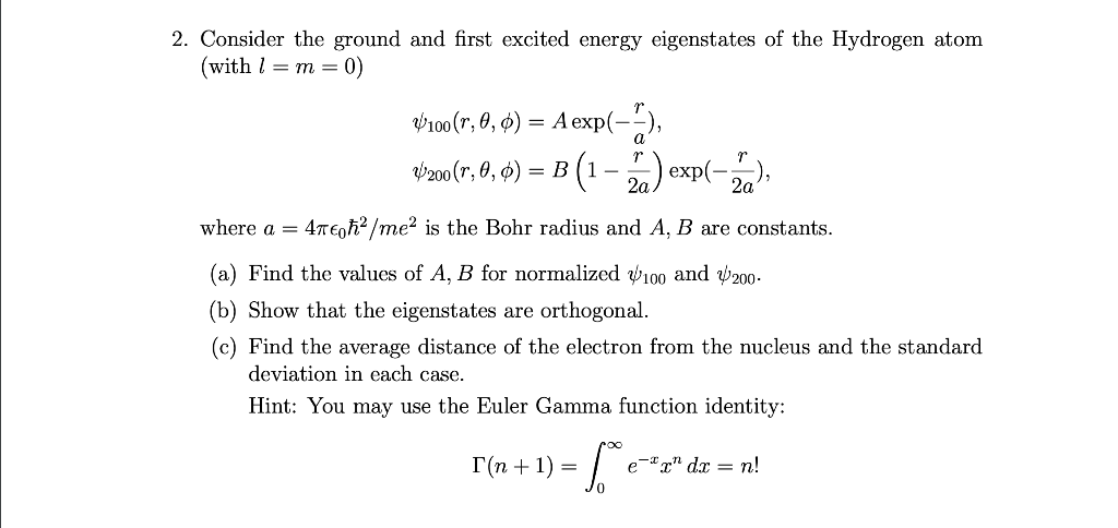 Solved 2. Consider the ground and first excited energy | Chegg.com