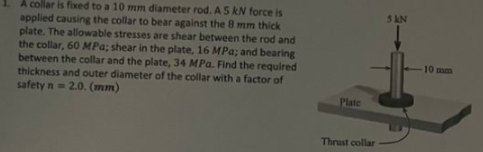 Solved A collar is fixed to a 10 mm diameter rod. A 5kN | Chegg.com