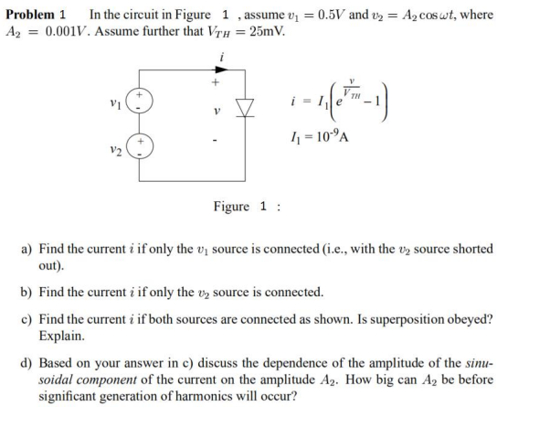 Solved Problem 1 In The Circuit In Figure 1 , Assume V1=0.5 | Chegg.com