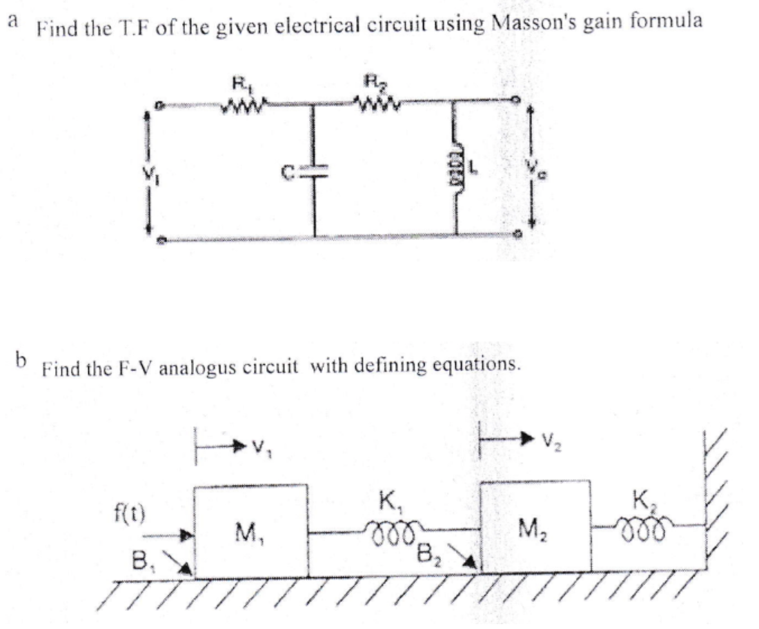Solved a Find the T.F of the given electrical circuit using | Chegg.com