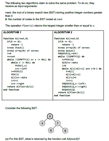 Solved The Following Two Algorithms Claim To Solve The Same | Chegg.com