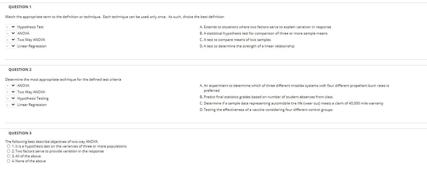 Solved QUESTION 1 Match the appropriate term to the | Chegg.com