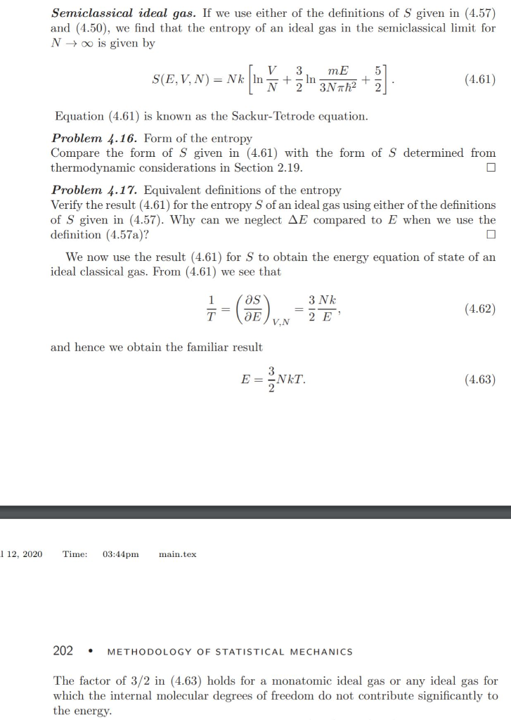 Solved Problem 4.18. The entropy as a function of T, V, and | Chegg.com