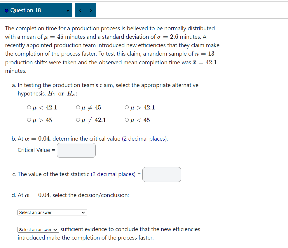 Solved The completion time for a production process is | Chegg.com