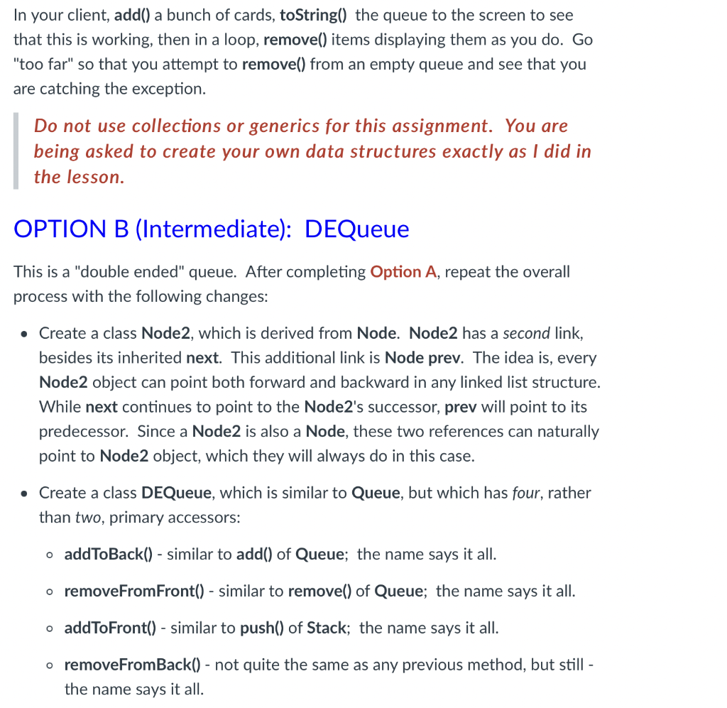 Solved OPTION A (Basic): A Queue of Cards Understand the | Chegg.com