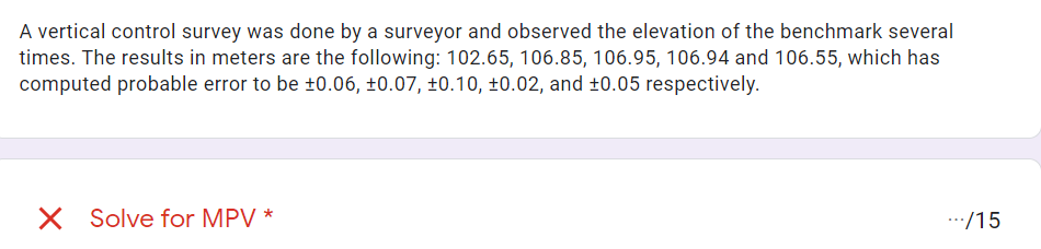 Solved A vertical control survey was done by a surveyor and | Chegg.com