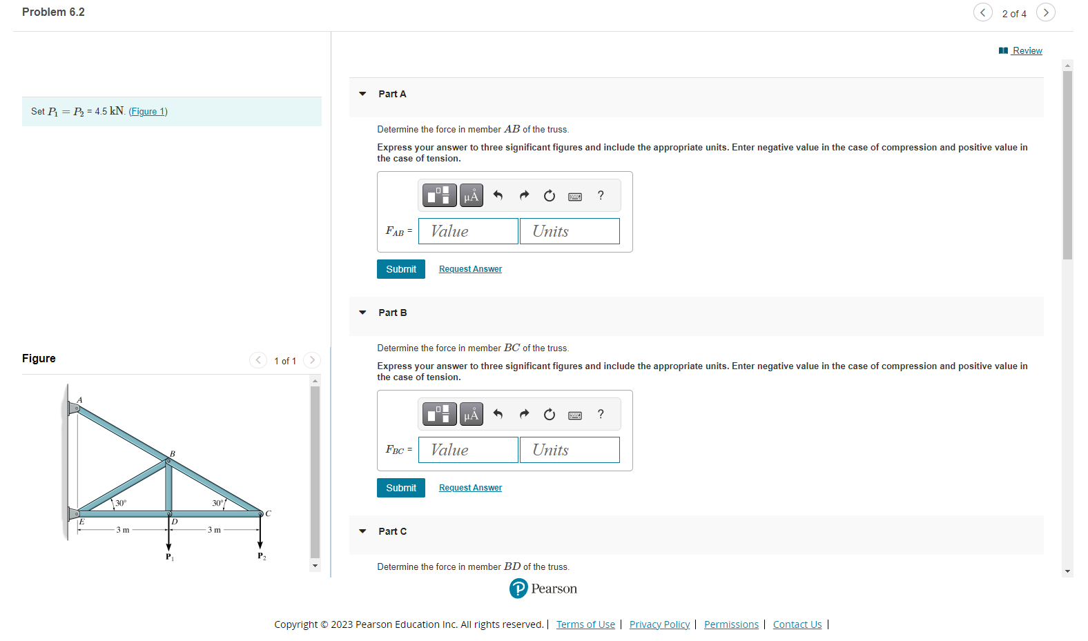 Solved Set P1=P2=4.5kN. (Figure 1) Determine The Force In | Chegg.com