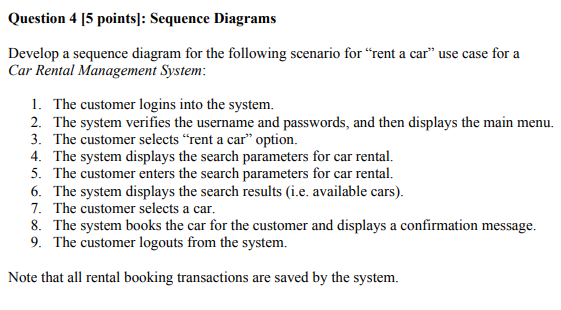 Solved Question 4 [5 points]: Sequence Diagrams Develop a | Chegg.com