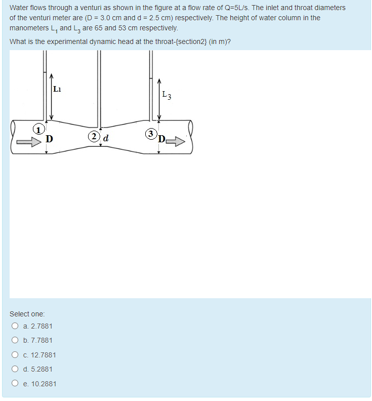 Solved Water flows through a venturi as shown in the figure | Chegg.com