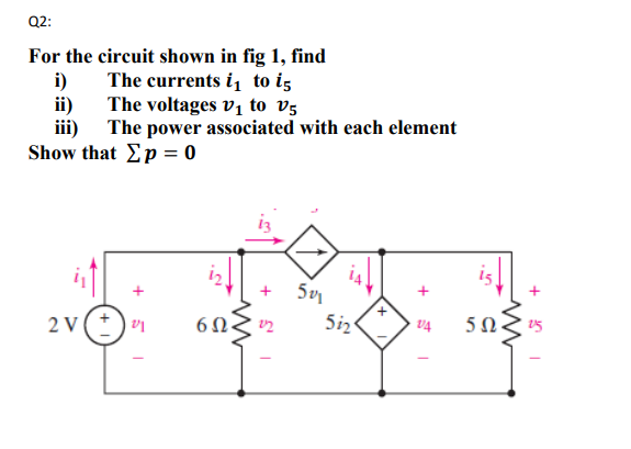 Solved Q2: For the circuit shown in fig 1, find i) The | Chegg.com