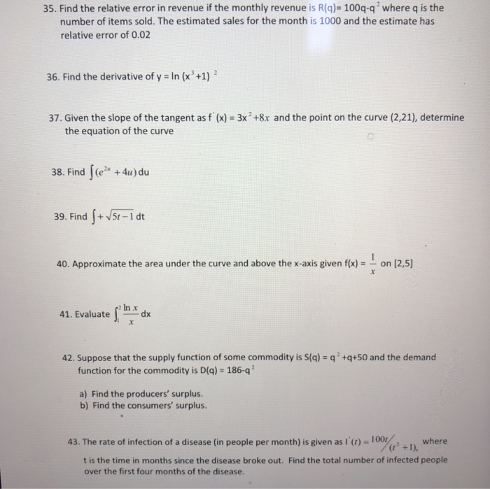 Solved 35. Find the relative error in revenue if the monthly | Chegg.com