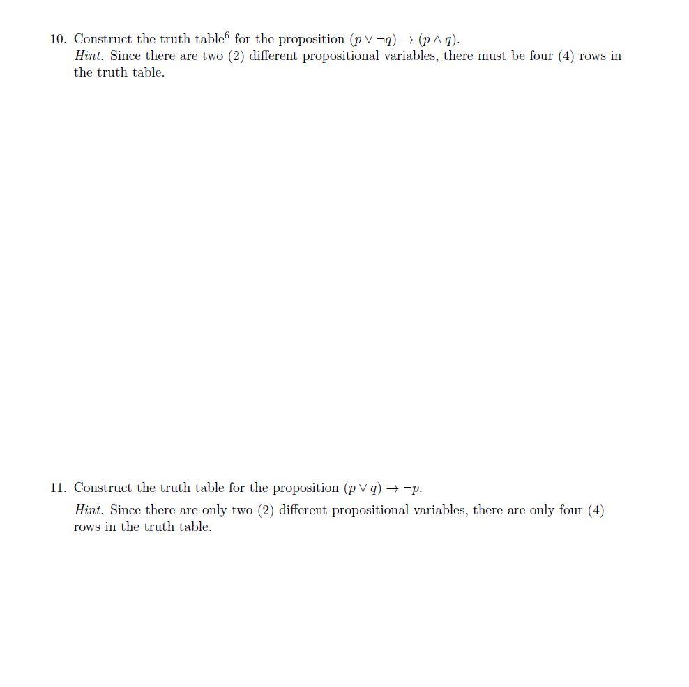 Solved 10. Construct The Truth Table For The Proposition | Chegg.com