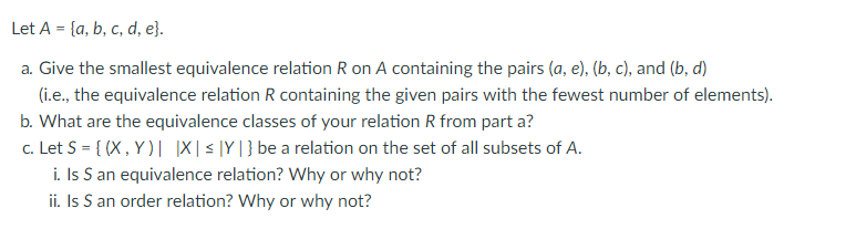 Solved Let A - [a, B, C, D, E A. Give The Smallest | Chegg.com