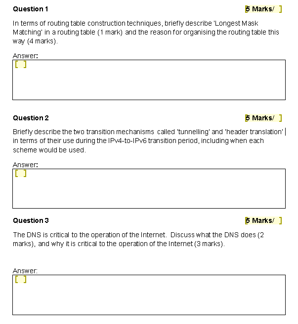Solved Question 1 5 Marks/ ] In terms of routing table | Chegg.com