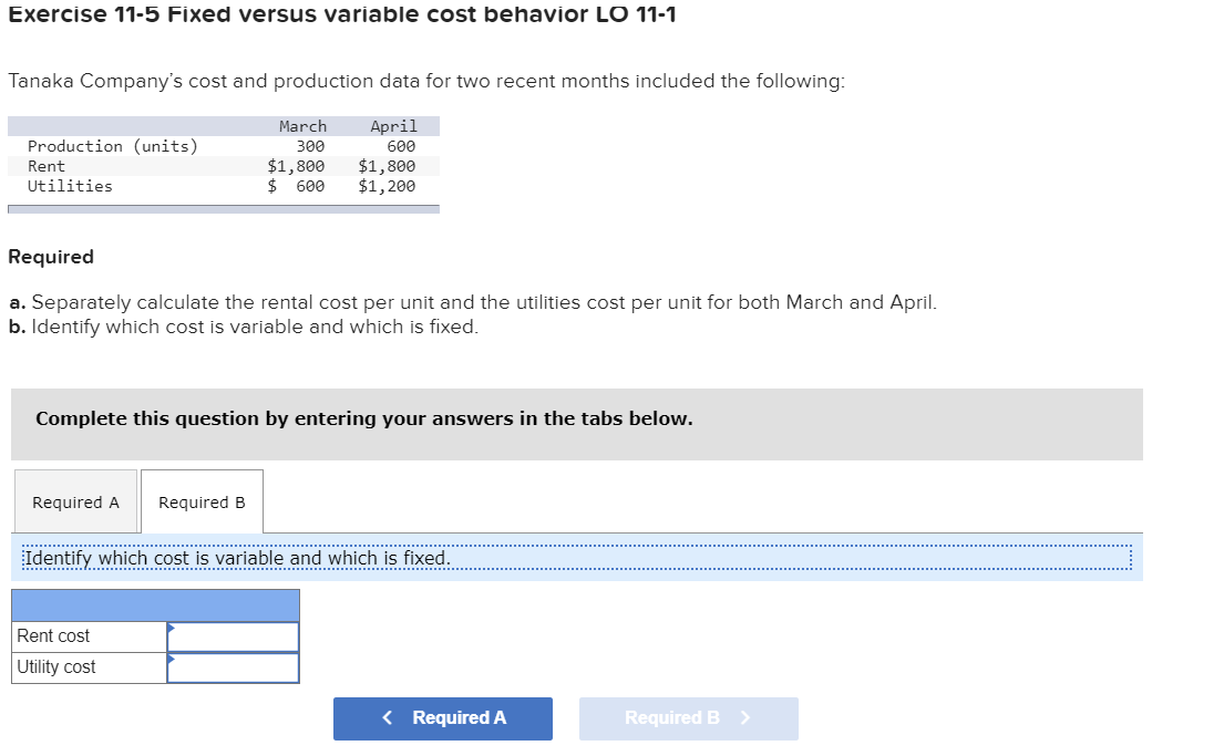 Solved Exercise 11-5 Fixed versus variable cost behavior LO | Chegg.com