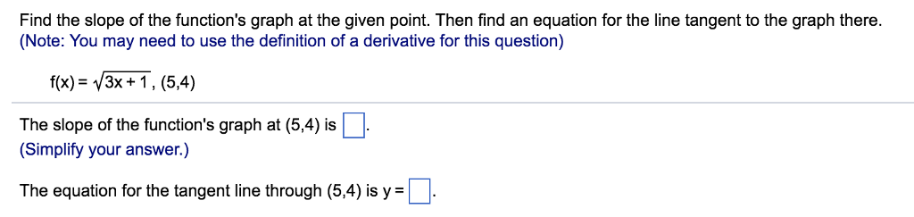 Solved Find the slope of the function's graph at the given | Chegg.com