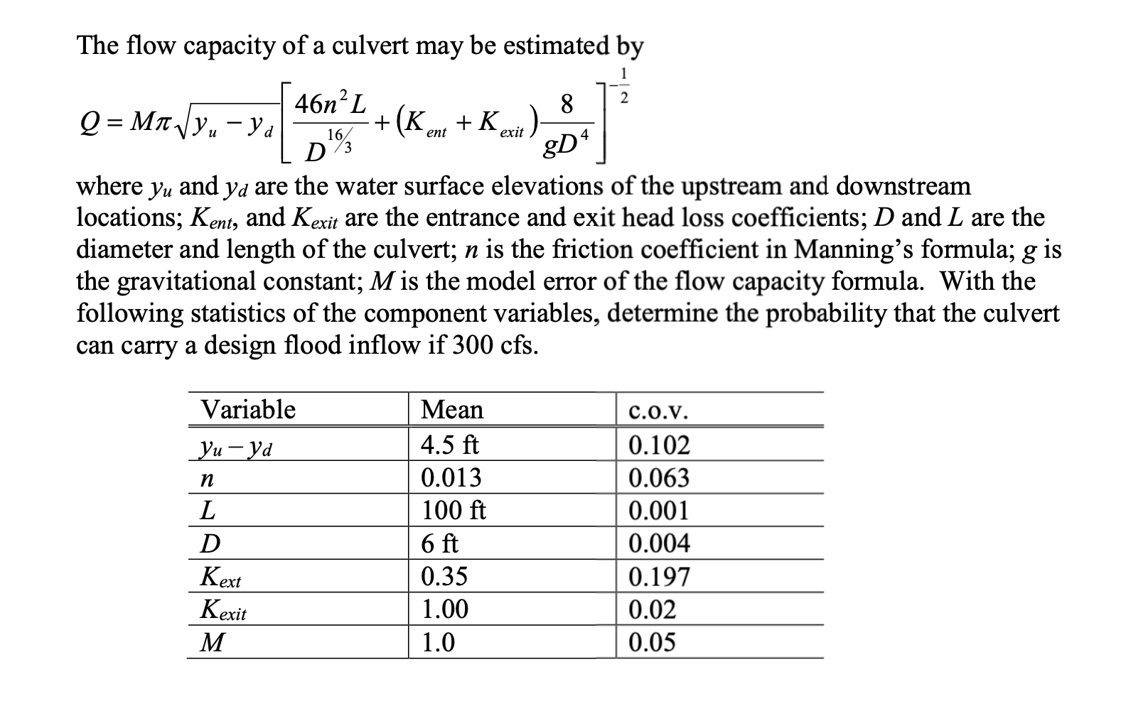 The flow capacity of a culvert may be estimated by 1 | Chegg.com