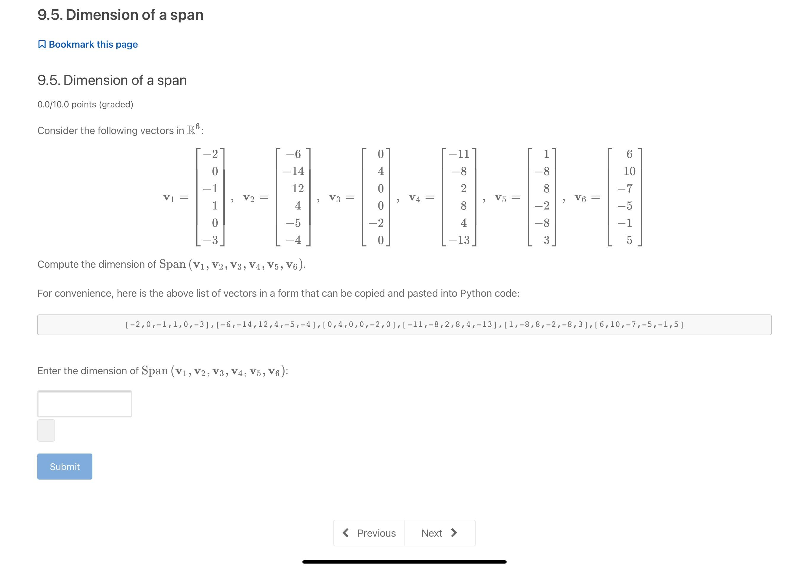 Solved 9.5. Dimension of a span a Bookmark this page 9.5. | Chegg.com
