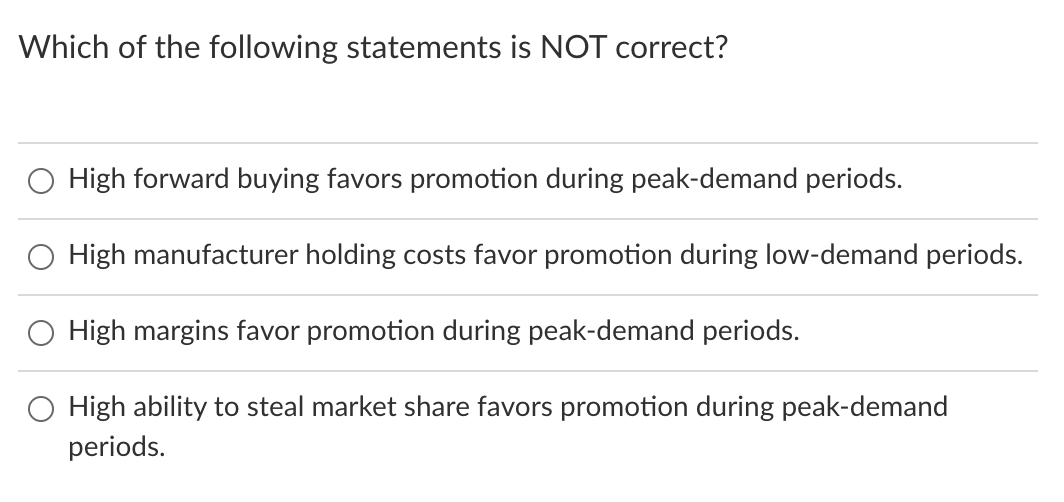 Solved Which Factor Favors Promotion During Low demand Chegg