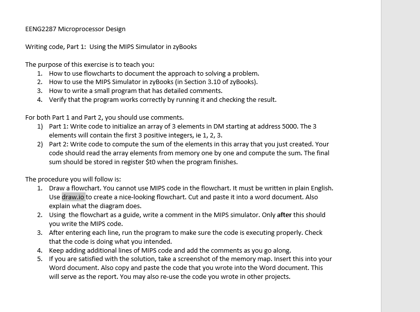 EENG2287 ﻿Microprocessor DesignWriting code, Part 1: | Chegg.com