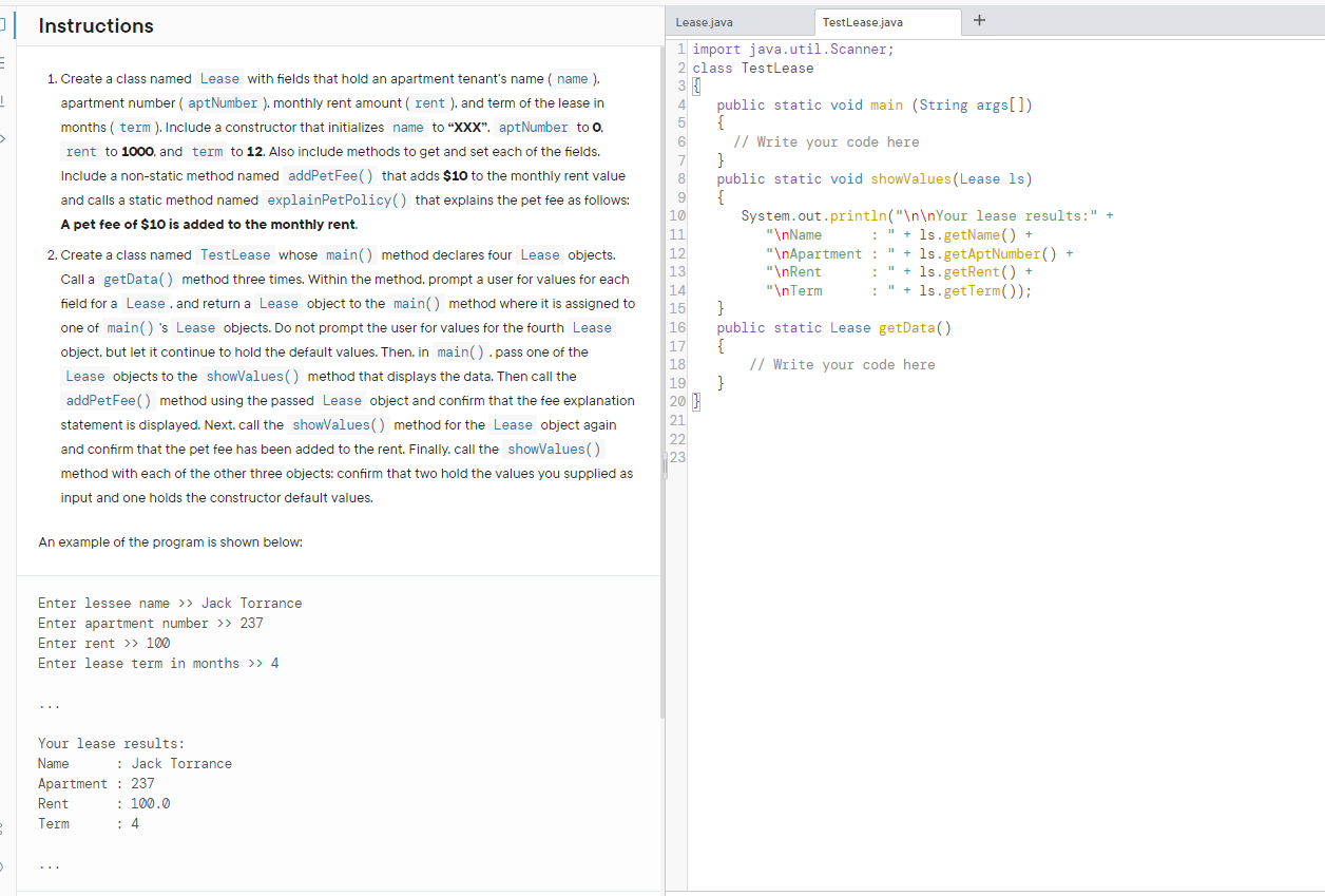 Solved IT Instructions Lease.java TestLease.java 1. Create a
