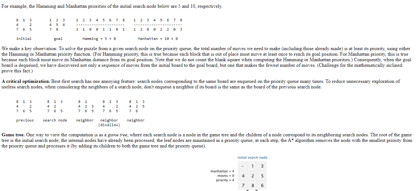 Solved COS 226 Programming Assignment 8 Puzzle Write a | Chegg.com