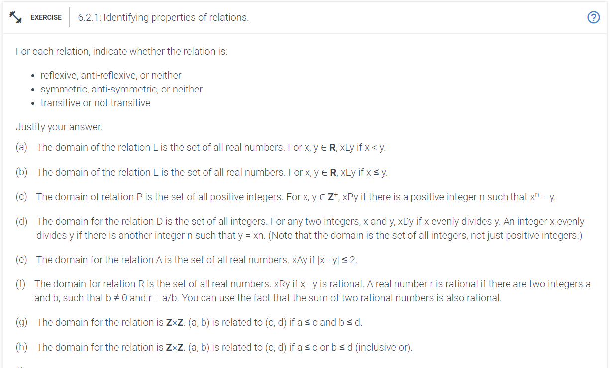 Solved For each relation, indicate whether the relation is: | Chegg.com