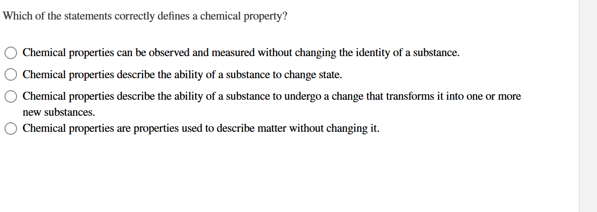 Solved Which of the statements correctly defines a chemical | Chegg.com