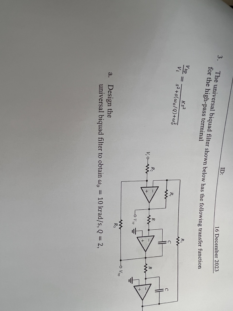 Solved ID 16 December 2023 3. The universal biquad filter