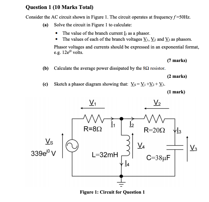 Solved Question 1 (10 Marks Total) Consider the AC circuit | Chegg.com