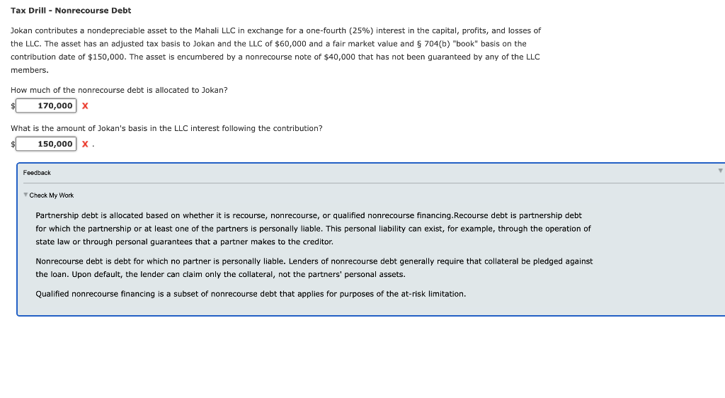 Solved Tax Drill - Nonrecourse Debt Jokan Contributes A | Chegg.com
