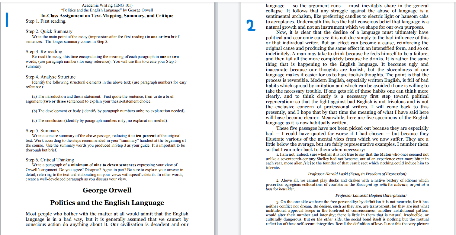 Academic Writ ing (ENG 101) "Politics and the English | Chegg.com