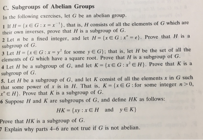 Solved C. Subgroups Of Abelian Groups In The Following | Chegg.com