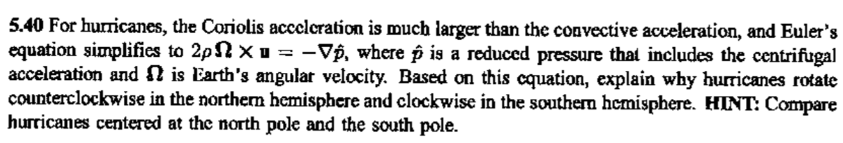 Solved 5.40 For hurricanes, the Coriolis acceleration is | Chegg.com