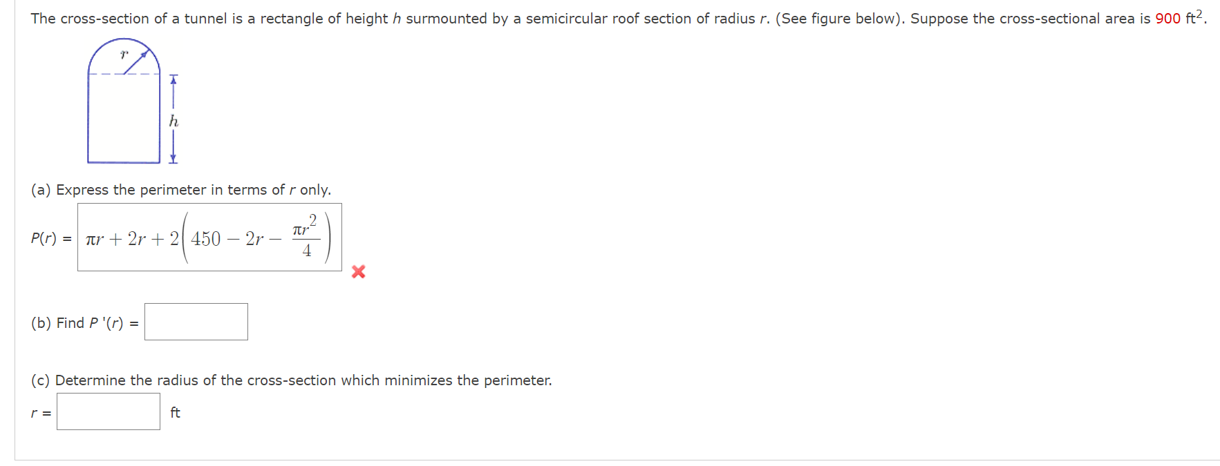 Solved The cross-section of a tunnel is a rectangle of | Chegg.com