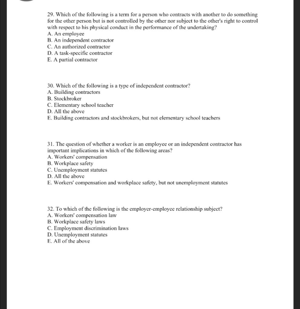 Solved 29 Which Of The Following Is A Term For A Person Who Chegg