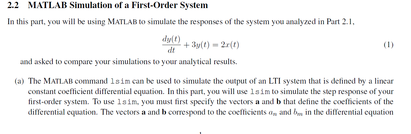 Solved 2.2 MATLAB Simulation of a First-Order System In this | Chegg.com