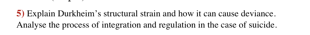 5) Explain Durkheim's structural strain and how it | Chegg.com