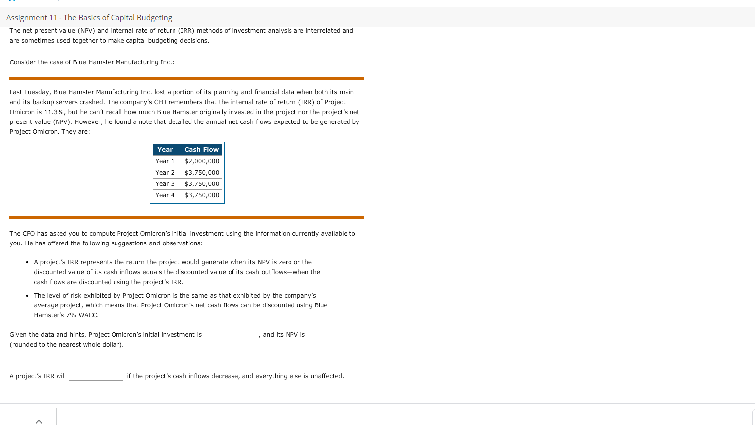 Solved Assignment 11 - The Basics of Capital Budgeting The | Chegg.com