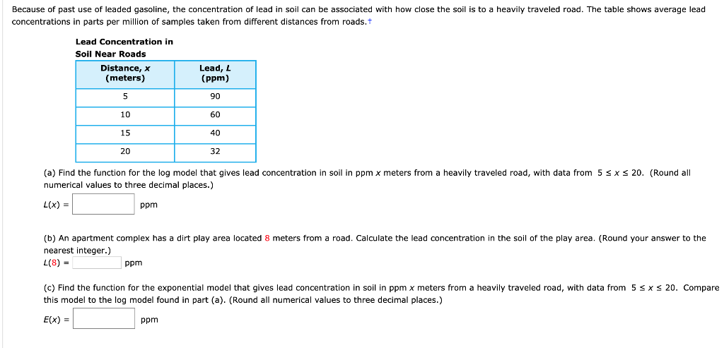 Solved Because of past use of leaded gasoline, the | Chegg.com