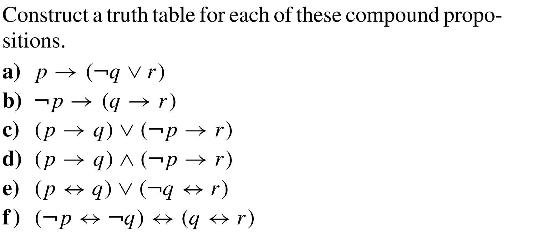 Solved Construct a truth table for each of these compound | Chegg.com