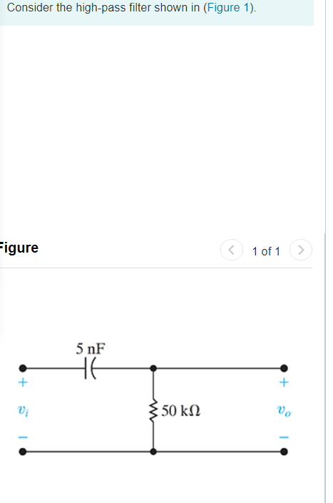 Solved Consider the high-pass filter shown in (Figure 1). | Chegg.com