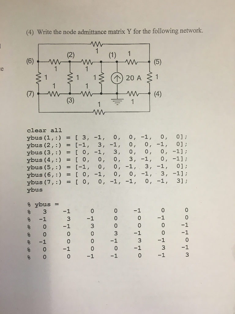 Solved Use Matlab to invert the admittance matrix in problem | Chegg.com
