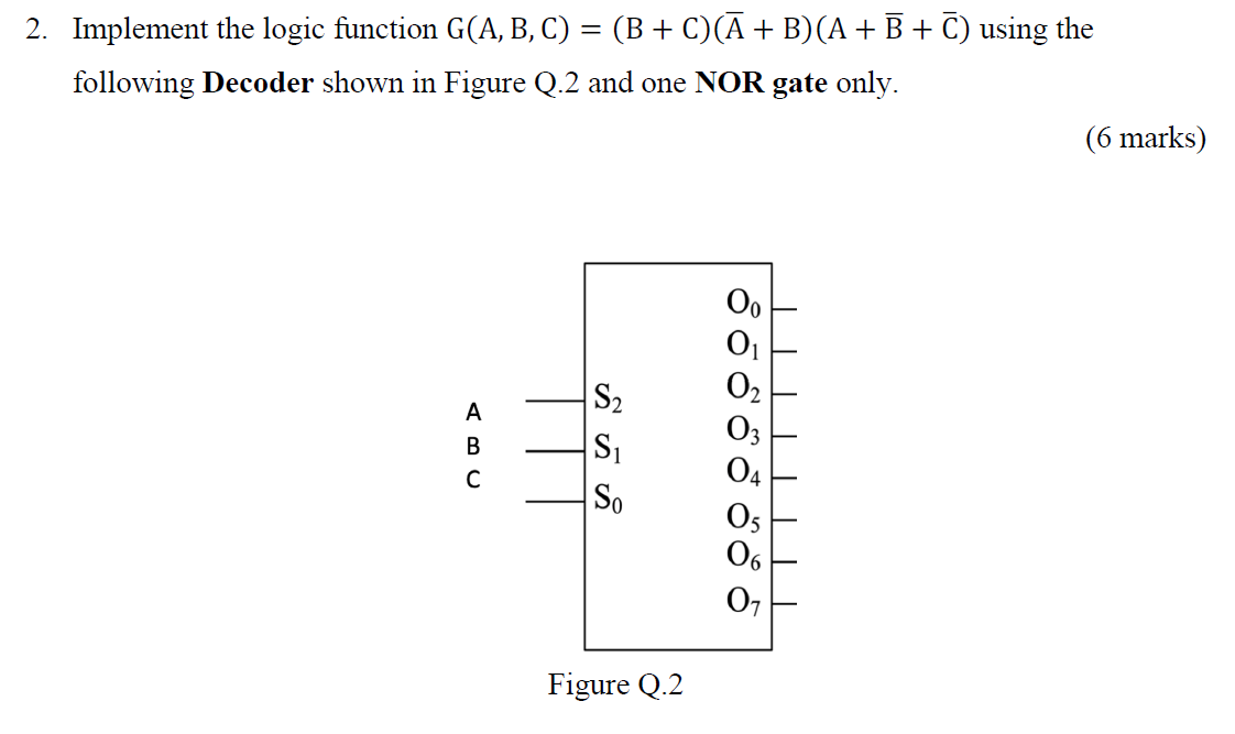 Solved 2. Implement The Logic Function G(A, B, C) = (B+C)(A | Chegg.com