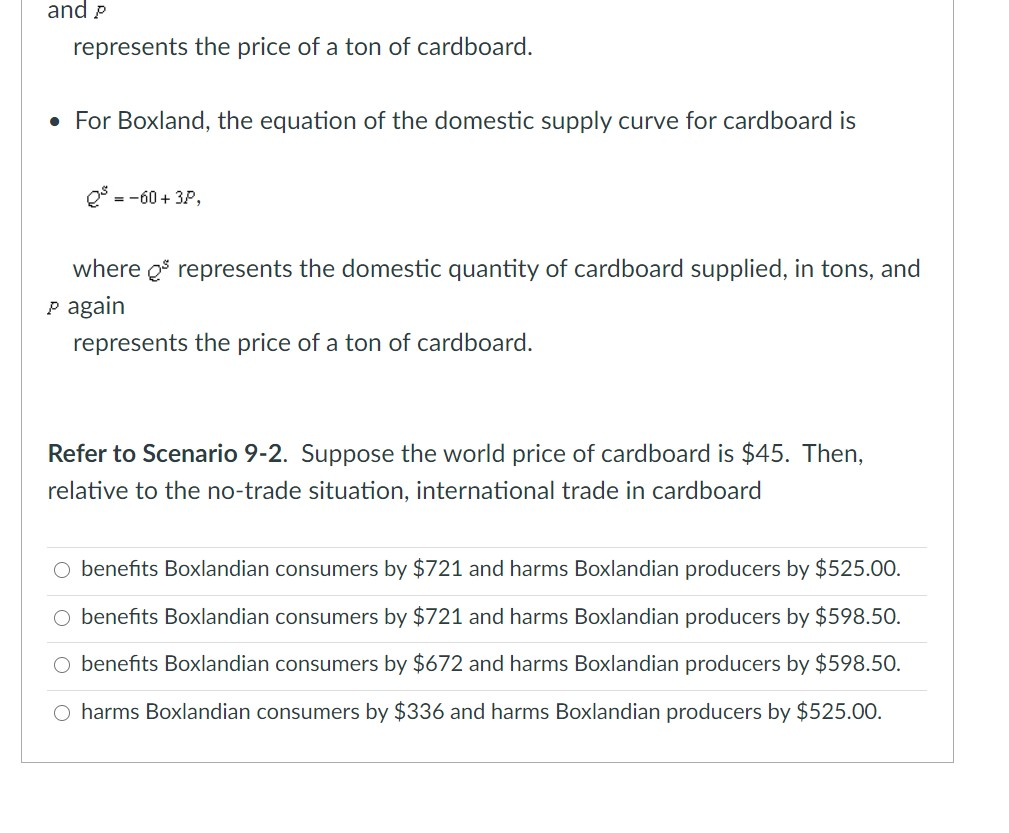 Solved and p represents the price of a ton of cardboard. •
