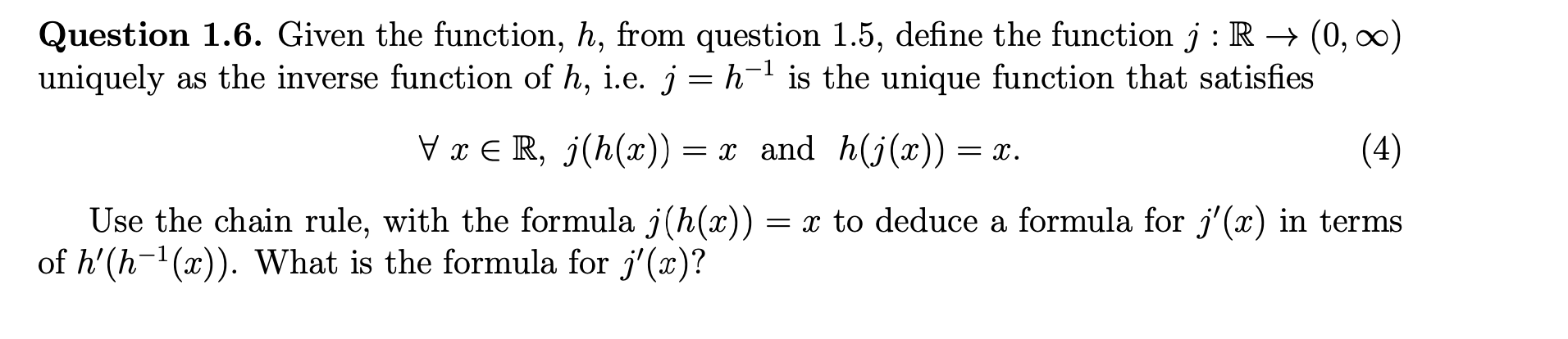 Solved Question 1.6. Given the function, h, from question | Chegg.com