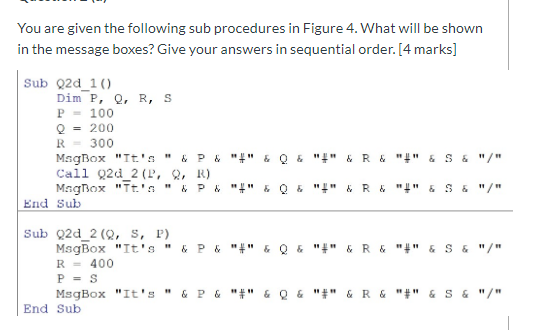 Solved You are given the following sub procedures in Figure | Chegg.com